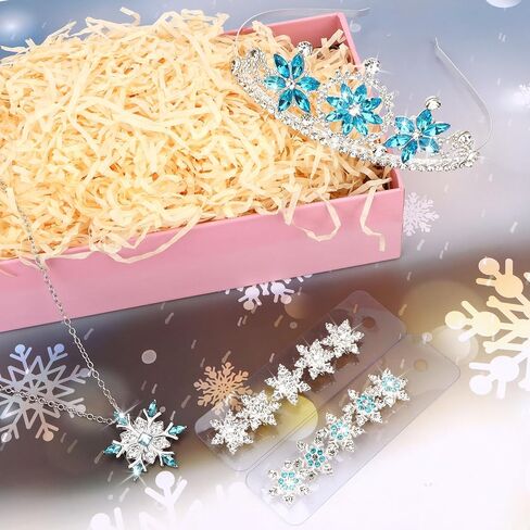 Princess Dress Up Accessories for Girls Snowflake Crown Small Hair Clips Necklace Princess Costume Accessories Set for Party Birthday Halloween Cosplay Prom Costume Blue in Saudi Arabia