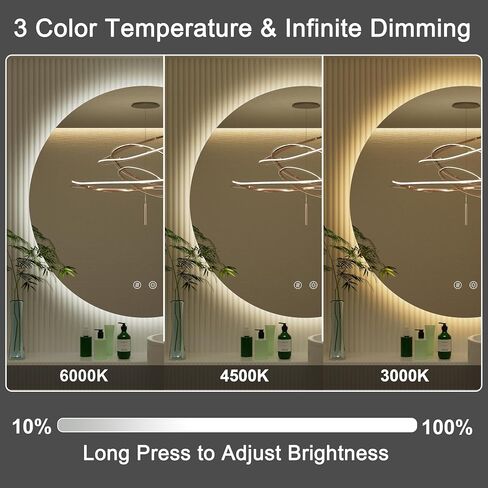 32 Inch Backlit Round LED Mirror for Bathroom with Anti-Fog | 3 Color Temp(3000K/4500K/6000K), Adjustable Brightness, Frameless 5mm HD Glass, ETL Cert‌, Idea for Vanity in Saudi Arabia