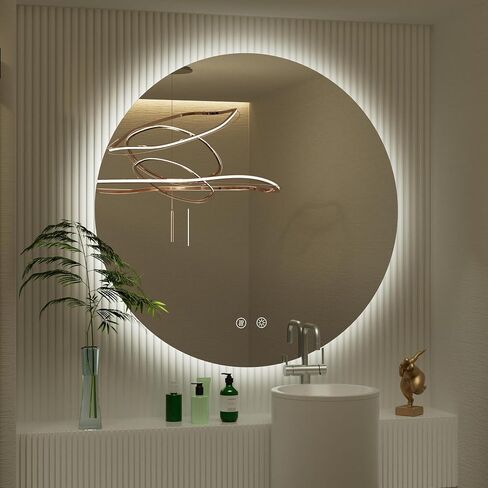 32 Inch Backlit Round LED Mirror for Bathroom with Anti-Fog | 3 Color Temp(3000K/4500K/6000K), Adjustable Brightness, Frameless 5mm HD Glass, ETL Cert‌, Idea for Vanity in Saudi Arabia