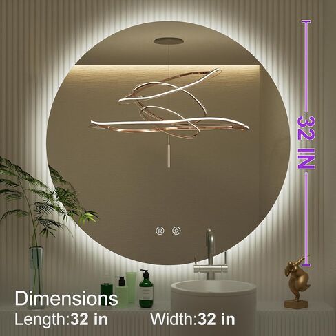 32 Inch Backlit Round LED Mirror for Bathroom with Anti-Fog | 3 Color Temp(3000K/4500K/6000K), Adjustable Brightness, Frameless 5mm HD Glass, ETL Cert‌, Idea for Vanity in Saudi Arabia