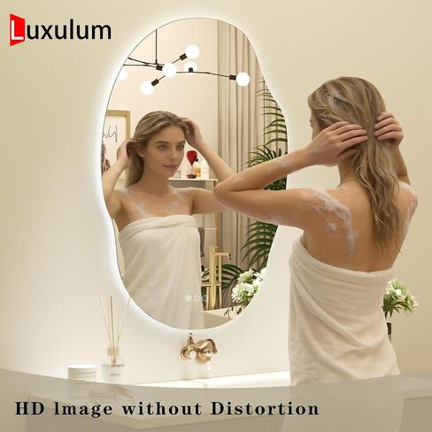 Irregular Backlit LED Bathroom Mirror for Wall 28"x36", Asymmetrical LED Lighted Vanity Mirror, 3 Colors and Stepless Dimmable, Shatterproof, Defogger, Memory (Vertical or Horizontal) in Saudi Arabia