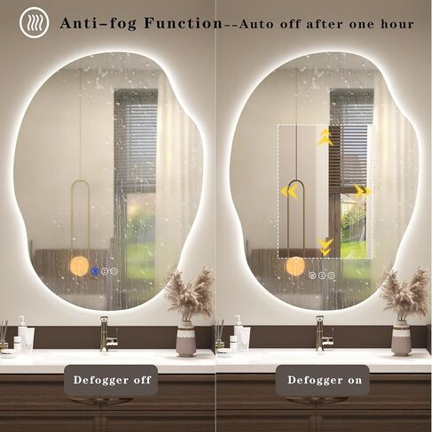 Irregular Backlit LED Bathroom Mirror for Wall 28"x36", Asymmetrical LED Lighted Vanity Mirror, 3 Colors and Stepless Dimmable, Shatterproof, Defogger, Memory (Vertical or Horizontal) in Saudi Arabia