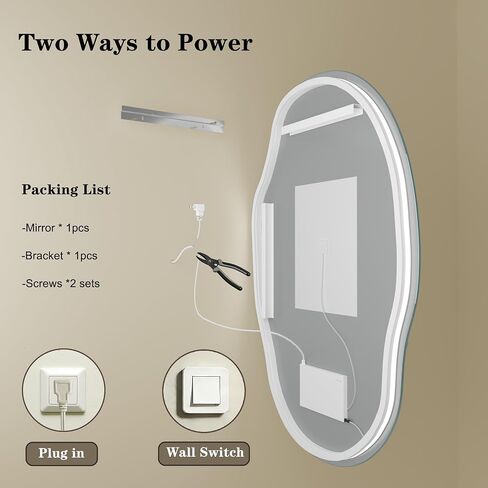 Irregular Backlit LED Bathroom Mirror for Wall 28"x36", Asymmetrical LED Lighted Vanity Mirror, 3 Colors and Stepless Dimmable, Shatterproof, Defogger, Memory (Vertical or Horizontal) in Saudi Arabia