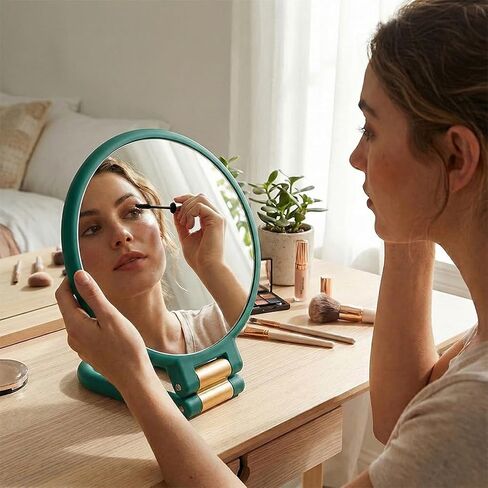 50x Magnifying Mirror, Travel Hand Mirrors with 360° Adjustable Handle, Double Side Handheld Mirror with 1X, 50X Magnification, Hand Held Foldable Travel Mirror for Makeup (White) in Kuwait