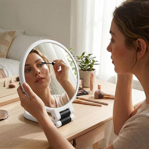 50x Magnifying Mirror, Travel Hand Mirrors with 360° Adjustable Handle, Double Side Handheld Mirror with 1X, 50X Magnification, Hand Held Foldable Travel Mirror for Makeup (White) in Kuwait