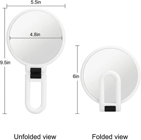 50x Magnifying Mirror, Travel Hand Mirrors with 360° Adjustable Handle, Double Side Handheld Mirror with 1X, 50X Magnification, Hand Held Foldable Travel Mirror for Makeup (White) in Kuwait