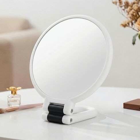 50x Magnifying Mirror, Travel Hand Mirrors with 360° Adjustable Handle, Double Side Handheld Mirror with 1X, 50X Magnification, Hand Held Foldable Travel Mirror for Makeup (White) in Kuwait