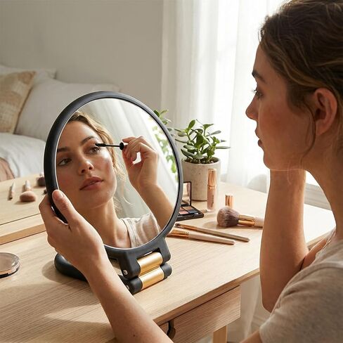 50x Magnifying Mirror, Travel Hand Mirrors with 360° Adjustable Handle, Double Side Handheld Mirror with 1X, 50X Magnification, Hand Held Foldable Travel Mirror for Makeup (White) in Kuwait