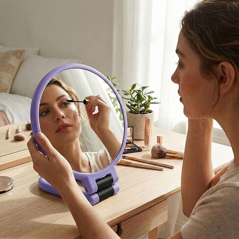 50x Magnifying Mirror, Travel Hand Mirrors with 360° Adjustable Handle, Double Side Handheld Mirror with 1X, 50X Magnification, Hand Held Foldable Travel Mirror for Makeup (White) in Kuwait