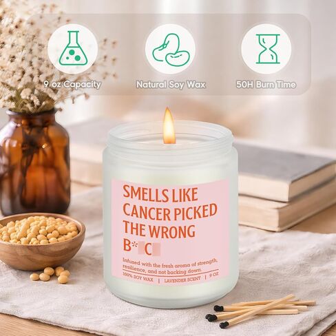 شمعة معطرة gspy، هدايا السرطان للنساء - هدايا مريحة للناجين من سرطان الثدي، مرضى العلاج الكيميائي - استئصال الثدي المضحك، بعد الجراحة، التعافي من الجراحة، الشفاء، أفكار تشجيع للمرأة in Kuwait