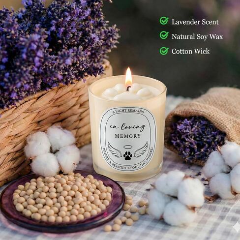 Pet Loss Memorial Candle - Sympathy Gift for Loss of Dog or Cat, 6 Oz Lavender Scented Soy Wax with Paw Print Relief & Angel Wings Label, in Loving Memory Bereavement Keepsake for Grieving Pet Owners in Saudi Arabia