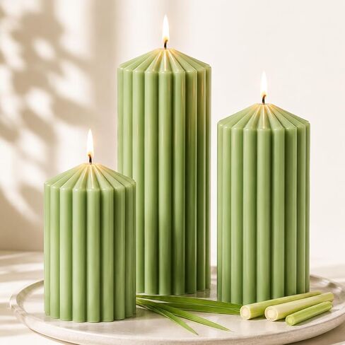 3 Pack Cream White Ribbed Pillar Candles-Natural Soy Wax Unscented,Non-Toxic,Smokeless Large Candle-2.8" x4,6,8 Inch Aesthetic Modern Candles for Home Decor,Dinner Table,Living Room,Housewarming Gift in Saudi Arabia
