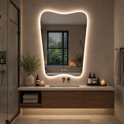 24“x36" Irregular Backlit Bathroom Mirror with Lights, Abstract Vanity Mirror with Lights, Anti-Fog Wall Mirror,Dimmable in Saudi Arabia