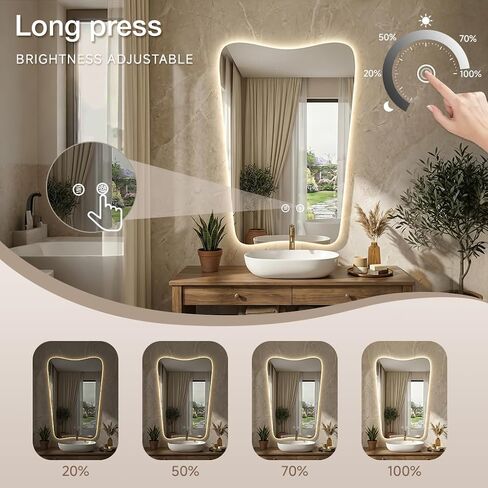 24“x36" Irregular Backlit Bathroom Mirror with Lights, Abstract Vanity Mirror with Lights, Anti-Fog Wall Mirror,Dimmable in Saudi Arabia