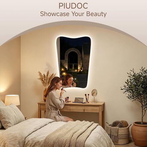24“x36" Irregular Backlit Bathroom Mirror with Lights, Abstract Vanity Mirror with Lights, Anti-Fog Wall Mirror,Dimmable in Saudi Arabia
