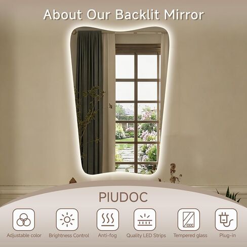 24“x36" Irregular Backlit Bathroom Mirror with Lights, Abstract Vanity Mirror with Lights, Anti-Fog Wall Mirror,Dimmable in Saudi Arabia
