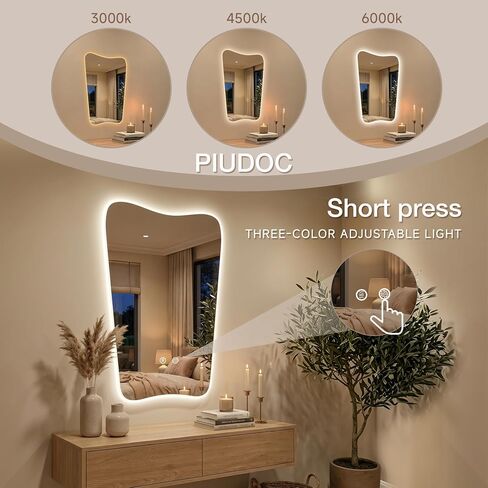 24“x36" Irregular Backlit Bathroom Mirror with Lights, Abstract Vanity Mirror with Lights, Anti-Fog Wall Mirror,Dimmable in Saudi Arabia