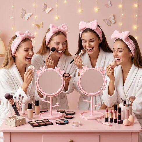 16 Pcs Spa Party Supplies for Girls Mirrors with Deer Ears, Spa Party Mirrors Bulk for Sleepover Birthday Favors, Pink Vanity Makeup Mirrors for Girls Night, Bridal & Slumber Party Decorations in Saudi Arabia
