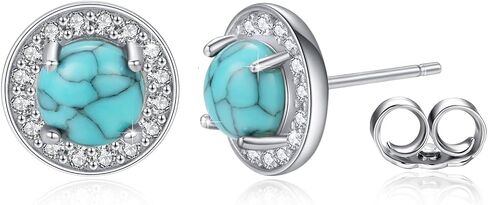 S925 Sterling Silver Turquoise Stud Earrings Blue Gemstone Jewelry Hypoallergenic Dangle Earring for Sensitive Ears for Women Daughter Girlfriend with Box in Kuwait