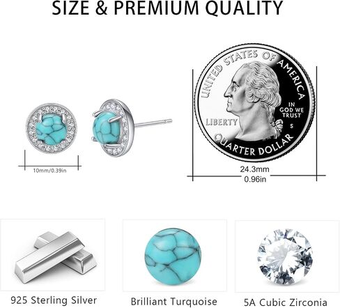 S925 Sterling Silver Turquoise Stud Earrings Blue Gemstone Jewelry Hypoallergenic Dangle Earring for Sensitive Ears for Women Daughter Girlfriend with Box in Kuwait