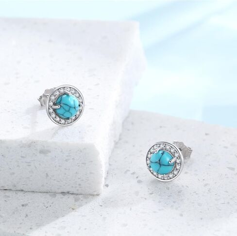 S925 Sterling Silver Turquoise Stud Earrings Blue Gemstone Jewelry Hypoallergenic Dangle Earring for Sensitive Ears for Women Daughter Girlfriend with Box in Kuwait