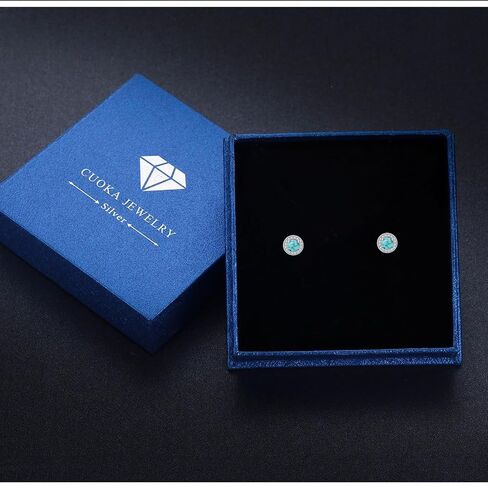 S925 Sterling Silver Turquoise Stud Earrings Blue Gemstone Jewelry Hypoallergenic Dangle Earring for Sensitive Ears for Women Daughter Girlfriend with Box in Kuwait