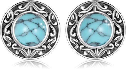 S925 Sterling Silver Turquoise Stud Earrings Blue Gemstone Jewelry Hypoallergenic Dangle Earring for Sensitive Ears for Women Daughter Girlfriend with Box in Kuwait