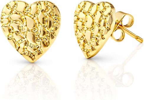 18K Gold Plated Rough Textured Heart Shape Nugget Stud Gold Earrings For Men/Women Unisex Hypoallergenic Jewelry in Saudi Arabia