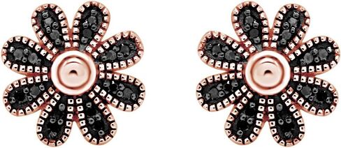 Black Natural Diamond Daisy Stud Earrings in 14k Gold Plated 925 Sterling Silver For Women (1/10 Cttw, Black Color, I2-I3 Clarity) in Saudi Arabia