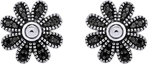 Black Natural Diamond Daisy Stud Earrings in 14k Gold Plated 925 Sterling Silver For Women (1/10 Cttw, Black Color, I2-I3 Clarity) in Saudi Arabia