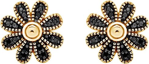 Black Natural Diamond Daisy Stud Earrings in 14k Gold Plated 925 Sterling Silver For Women (1/10 Cttw, Black Color, I2-I3 Clarity) in Saudi Arabia