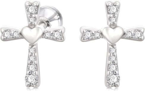 14k Yellow Gold Lab Grown Diamond Heart Cross Stud Earrings for Women in Kuwait