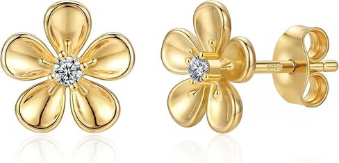Gold Plated 925 Sterling Silver Flower Stud Earrings for Women Small Hollow Plumeria Rose Floral Earrings Gifts Dainty Hypoallergenic Jewelry in Saudi Arabia