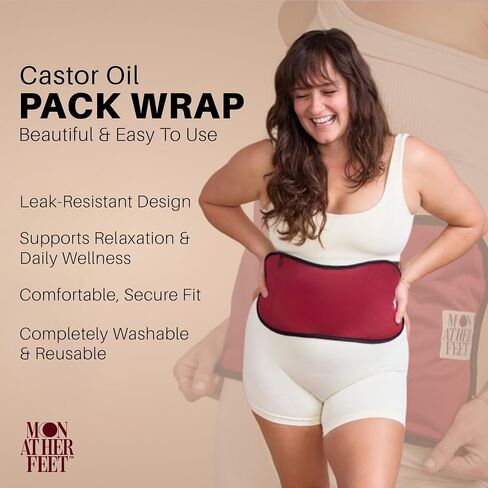 Castor Oil Pack Wrap for Abdomen – Certified Organic Cotton Flannel, Premium Reusable LeakProof Compress, Heat Pack Pocket, Adjustable XS–XXL Liver & Stomach Wrap, Italian Designed – Moon At Her Feet in Saudi Arabia