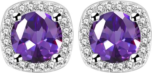 White Gold Plated 6.5mm Cubic Zirconia Stud Earrings Set Dainty Suqare Halo Studs Earrings for Women in Saudi Arabia