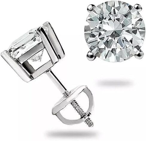 1.50 Ct Round Cut Natural (Real) Diamond Stud Earrings 14K White Gold Screw Back Earrings For Men's And Women's Regular Wear in Saudi Arabia