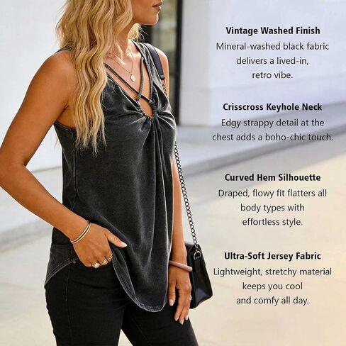Women's Sleeveless Tank Tops Cross Strap Distressed U Neck Gathered Bust Top Y2K Streetwear Festival Casual in Kuwait