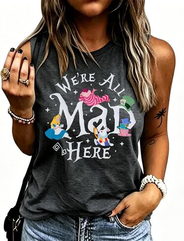 BANGELY Fantastical Tank Tops Women Princess Shirt We're All Mad Here Vest Tee Summer Vacation Casual Cute Sleeveless Tops in Saudi Arabia