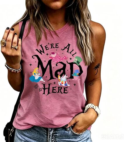 BANGELY Fantastical Tank Tops Women Princess Shirt We're All Mad Here Vest Tee Summer Vacation Casual Cute Sleeveless Tops in Saudi Arabia