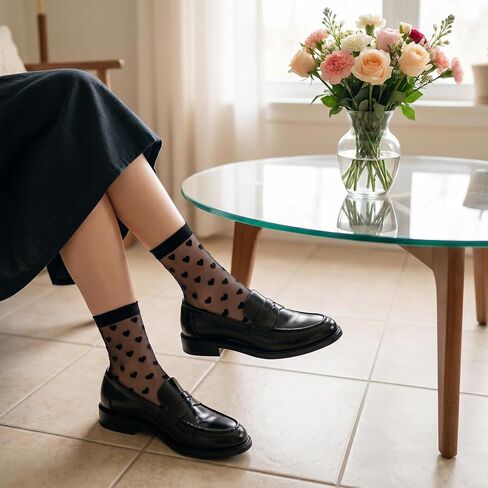 8 Pairs Ruffle Sheer Socks, Sheer Ankle Socks Women Lace Heart Ankle Socks Cute Ruffle Sock Thin Transparent Sock for Women Summer Dress Trouser (White, Black) in Saudi Arabia