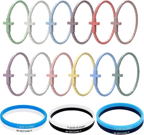 18 sets of Silicone Cross Bracelets, Rubber Cross Bracelets，Christian Faith Expression Accessory, Daily Wear During Activities and Gatherings, Waterproof Rubber Material Design in Saudi Arabia