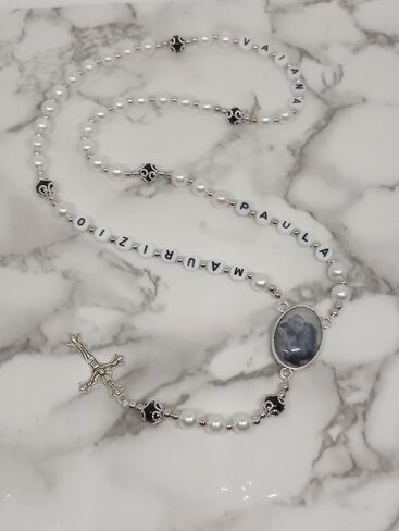 Personalized with Picture Photo and Name Rosary Beads Crucifix Prayer Meditation Beads Jesus Baptism Christening Wedding White Beads with the Accent Color of Your Choice in Saudi Arabia