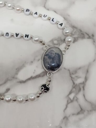 Personalized with Picture Photo and Name Rosary Beads Crucifix Prayer Meditation Beads Jesus Baptism Christening Wedding White Beads with the Accent Color of Your Choice in Saudi Arabia