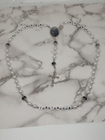 Personalized with Picture Photo and Name Rosary Beads Crucifix Prayer Meditation Beads Jesus Baptism Christening Wedding White Beads with the Accent Color of Your Choice in Saudi Arabia