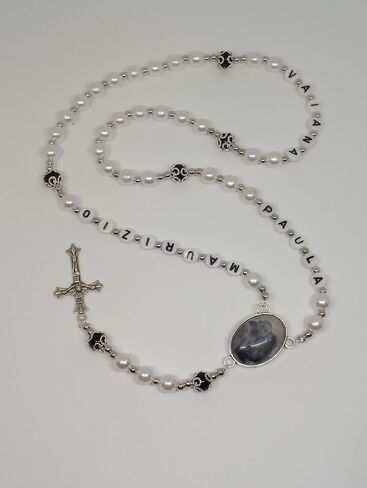 Personalized with Picture Photo and Name Rosary Beads Crucifix Prayer Meditation Beads Jesus Baptism Christening Wedding White Beads with the Accent Color of Your Choice in Saudi Arabia