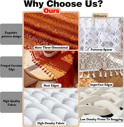 Sutuo Home Terracotta Boho Sheer Curtains 84 inches Long for Bedroom Living Room, Bohemian Burnt Orange Lace Cottage Crochet Privacy Farmhouse Vintage Tassels Halloween Decor Rod Pocket,2 Panels 50" W in Saudi Arabia