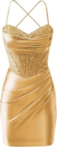 OFEECHUN Women's Satin Homecoming Dresses 2026 Lace Applique Short Prom Dress Corset Cocktail Gown in Saudi Arabia
