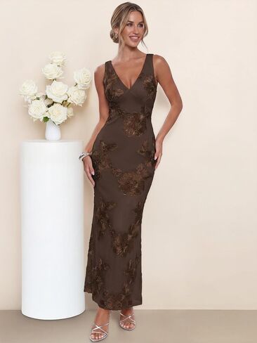 Caracilia Women Floral Maxi Dress 2026 Summer Mesh Deep V Neck Bodycon Formal Wedding Guest Cocktail Prom Party Long Dresses in Saudi Arabia