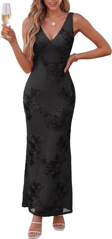 Caracilia Women Floral Maxi Dress 2026 Summer Mesh Deep V Neck Bodycon Formal Wedding Guest Cocktail Prom Party Long Dresses in Saudi Arabia