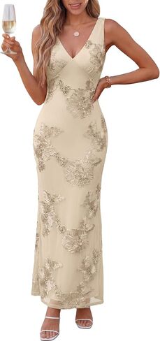 Caracilia Women Floral Maxi Dress 2026 Summer Mesh Deep V Neck Bodycon Formal Wedding Guest Cocktail Prom Party Long Dresses in Saudi Arabia